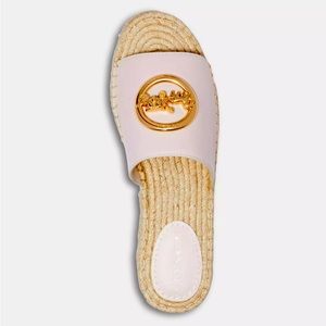 COACH CAMILLE LEATHER UPPER SLIP ON
FABRIC LINING, JUTE FOOTBED
RUBBER OUTSOLE